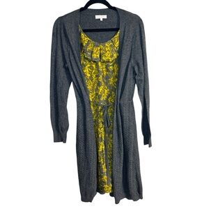 Rocha John Rocha Gray Yellow Size 14 Layered Ruffle‎ Sweater Dress
